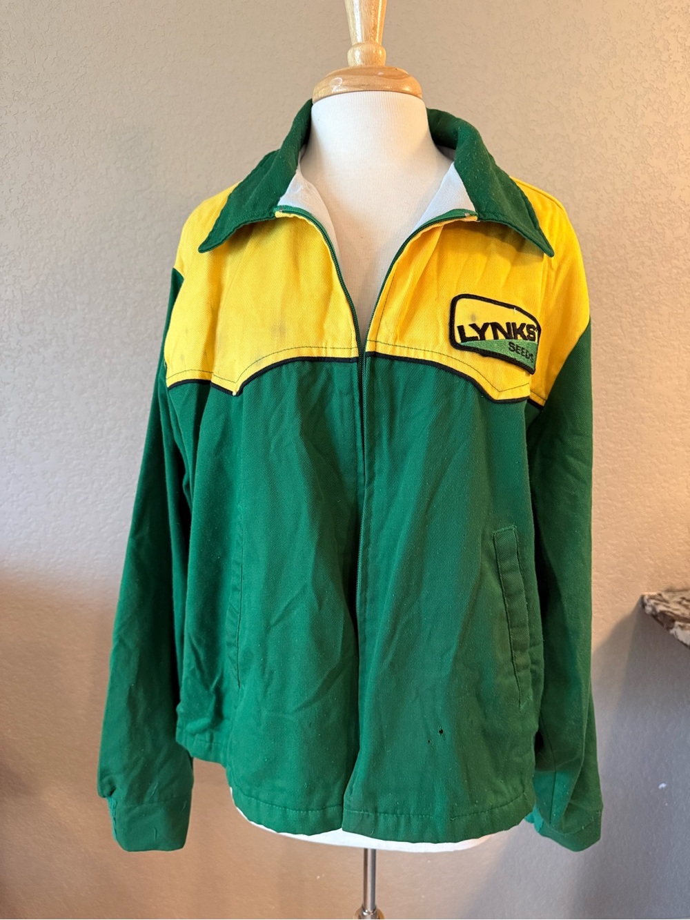 Vintage Lynks Seeds Swingster Green Yellow Farm Advertising Jacket USA XL